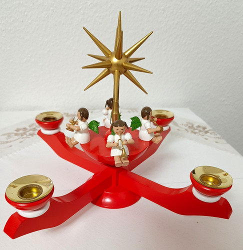 Adventsleuchter aus holz rot - holz,